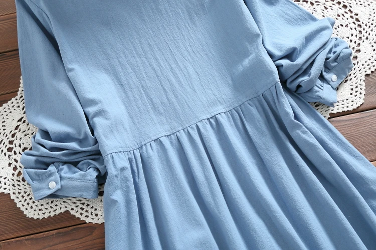 Японский Mori Girl весна женское платье-рубашка воротник Питер Пэн кружево вышивка милое платье Элегантное Kawaii Хлопок розовый синий платья