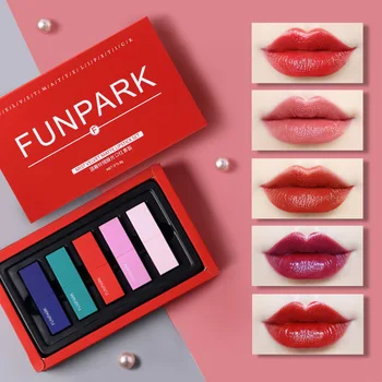 

Funpark makeup lipstick set 5 colors batom nude lipgloss waterproof long lasting glitter moisturizing lipstick pencil BN158