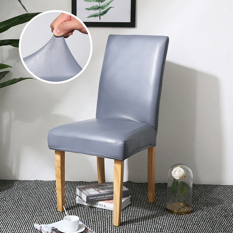 

Dining Chair Covers, Solid Pu Leather Waterproof And Oilproof Stretch Dining Chair Protctor Cover Slipcover