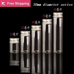 

10pcs 15ml-60ml 30mm Dia. Aluminum Screw Cap Glass Bottles Transparent seal Bottles Creative Decorative Vials Scented Tea Bottle