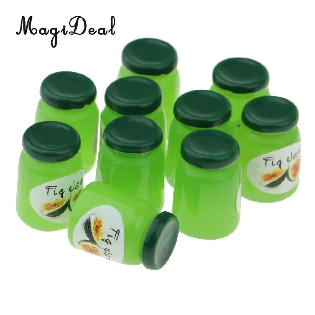 1/12 Dollhouse Food Grocery Miniature Soft Drink Juice Fig Jam Bottles Kitchen Accessory 10 Pieces Life Scene Decoration