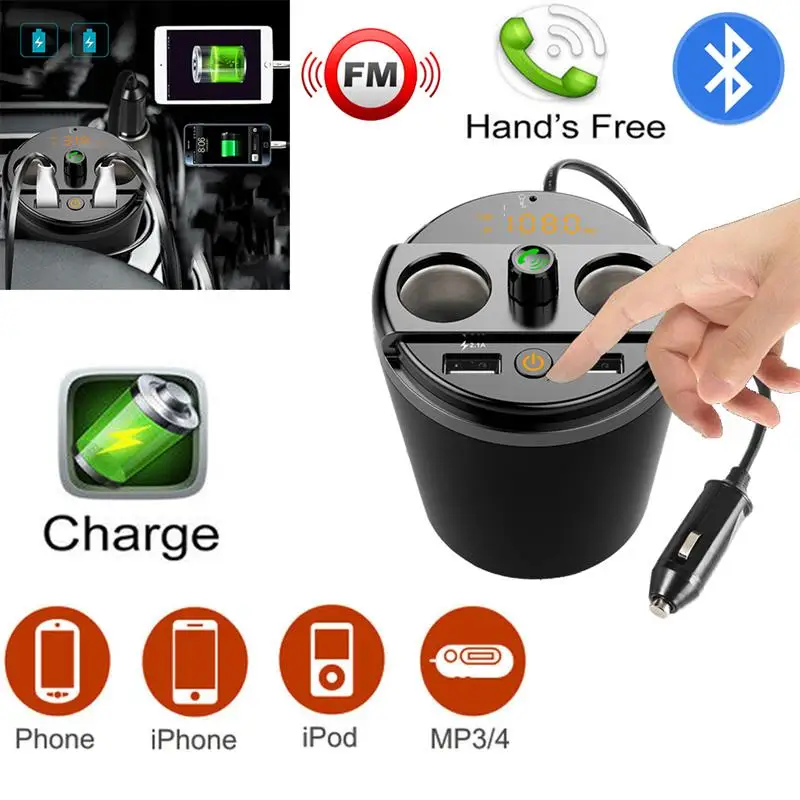 Автомобиль Bluetooth fm-передатчик Кубок MP3 плеер Hands Free Car Kit подстаканник прикуривателя Dual USB Зарядное устройство U диска воспроизведение музыки