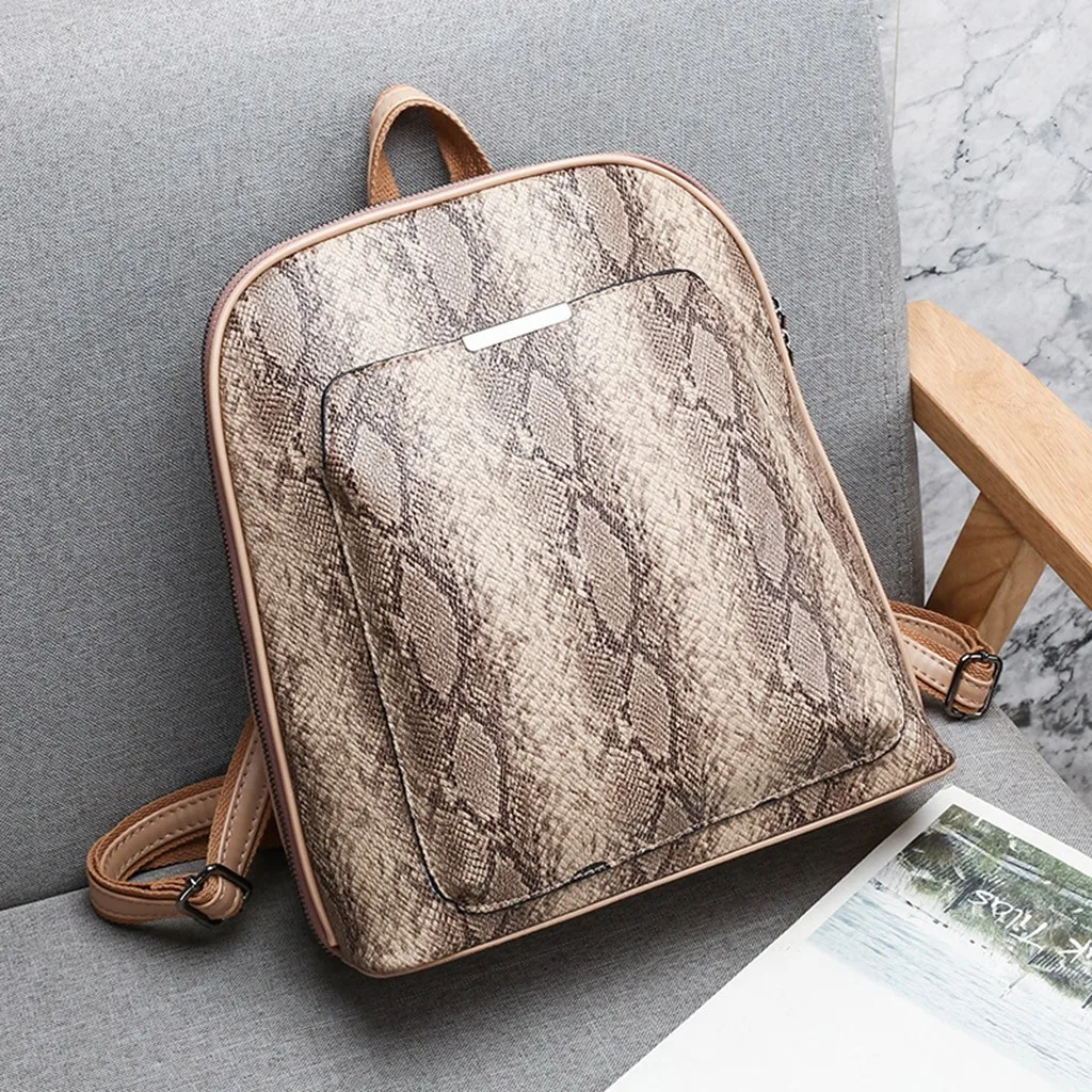 

Women's fashion retro PU leather snake pattern backpack simple casual high quality backpack bag рюкзак