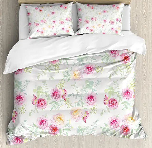 Watercolor Flower Duvet Cover Set Pale Soft Colored Petite Roses