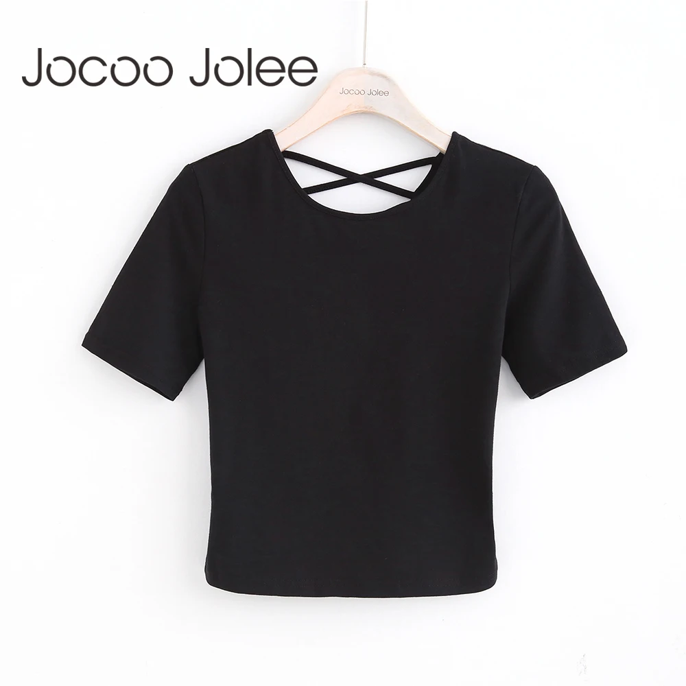 Женская футболка с круглым вырезом Jocoo Jolee пикантный укороченный топ открытой