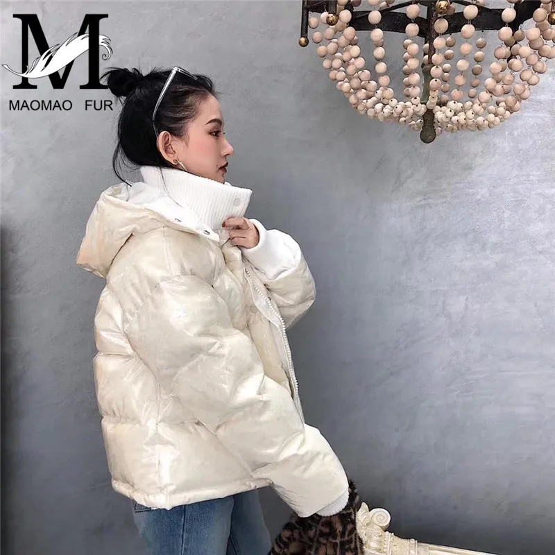 Winter Hooded Women Down Coat Zipper Short Duck Down Coat Female Warm White Down Feather Jacket