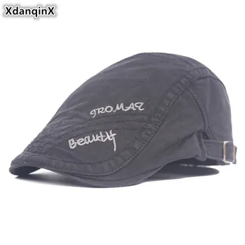 

XdanqinX Men's Hat 100% Cotton Beret Personality Retro Tongue Caps Adjustable Size Youth Letter Embroidery Hats Snapback Cap
