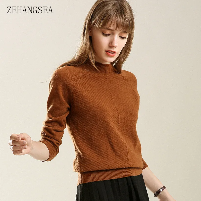 ZEHANGSEA-Autumn winter sweater 18 new half-high collar twill women's sweater classic 7 color simple female bottoming shirt
