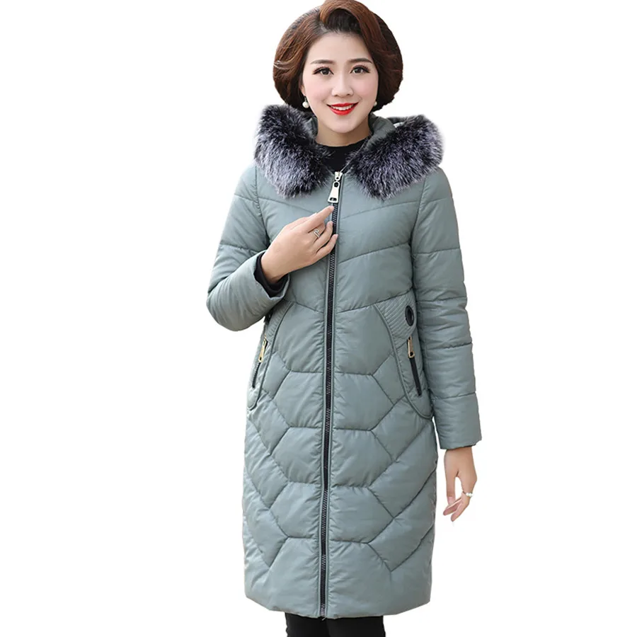 Women Winter Leather Long Jacket PU Parkas 2017 New Ladies