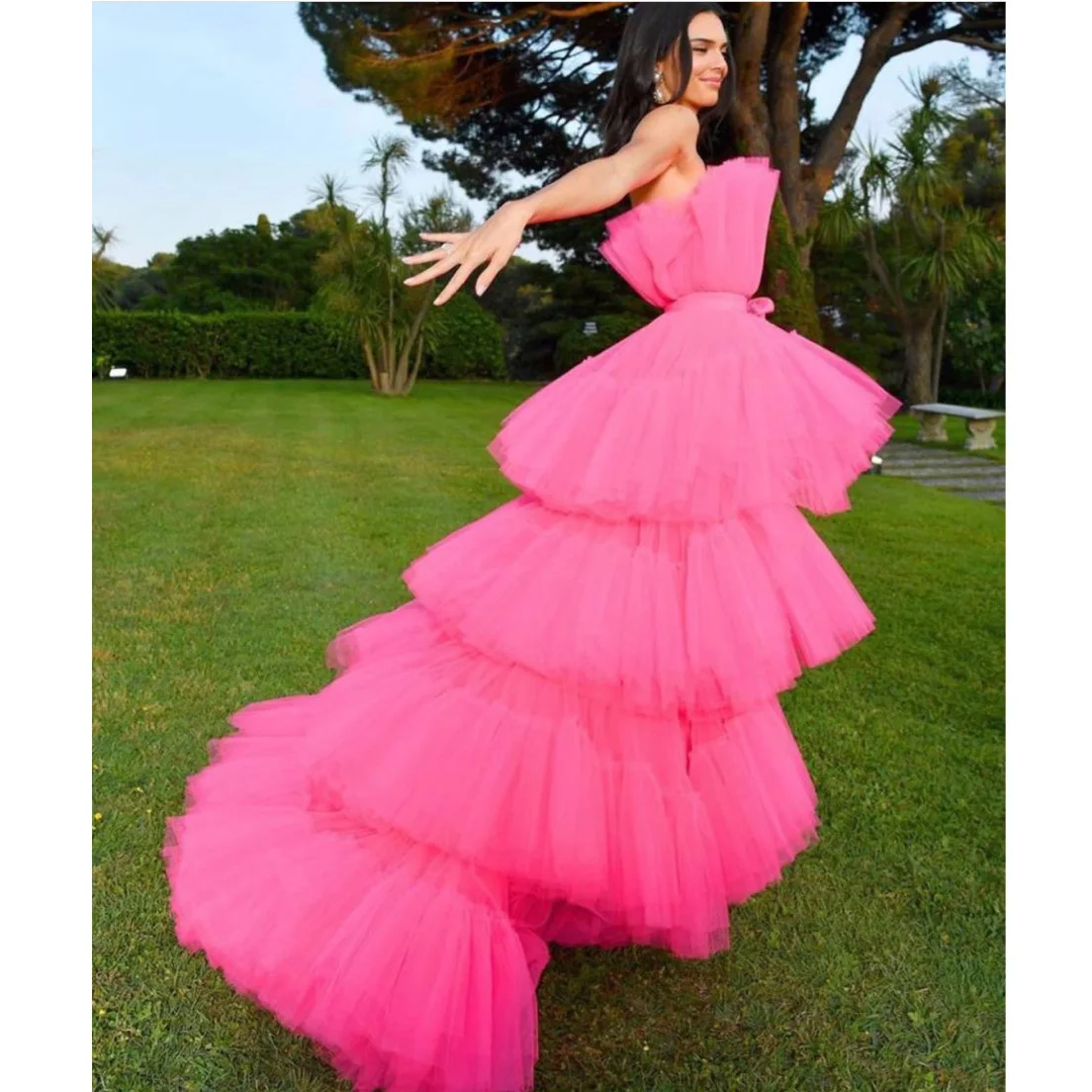 Hot Pink High Low Prom Gowns Off the Shoulder