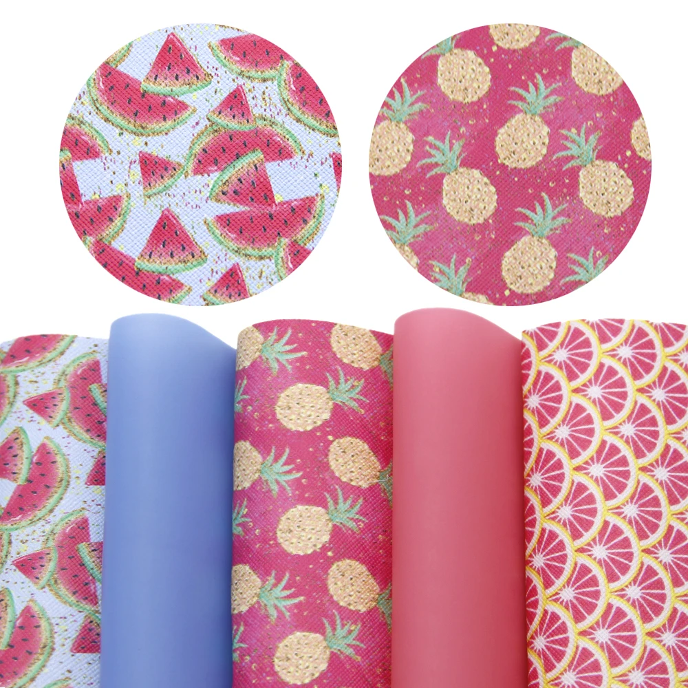 

20*34cm 5 Pcs Fruit Series Printed Jelly Faux Leather Sheet Bundle Assorted Set For DIY Projects,1Yc7299