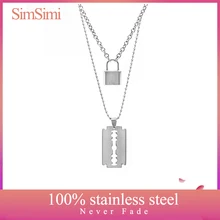 Нержавеющая сталь двойной слой замок ожерелья клинок крест звезда гитара карта кулон цепи ожерелье s Модные женские ювелирные изделия