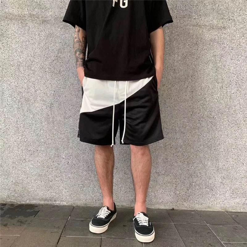 Мужские и женские летние пляжные шорты высокого качества, черный, белый шнурок, тянущиеся шорты