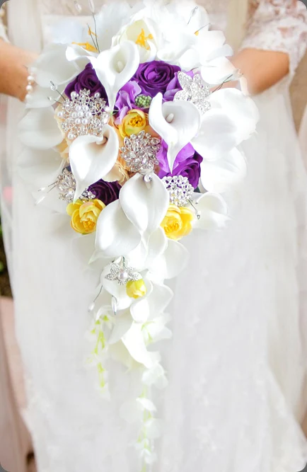 JaneVini Королевский синий Искусственные Свадебные цветы водопад Букеты свадебные с кристаллами свадебная брошь букеты Ramo De Peonias 2018