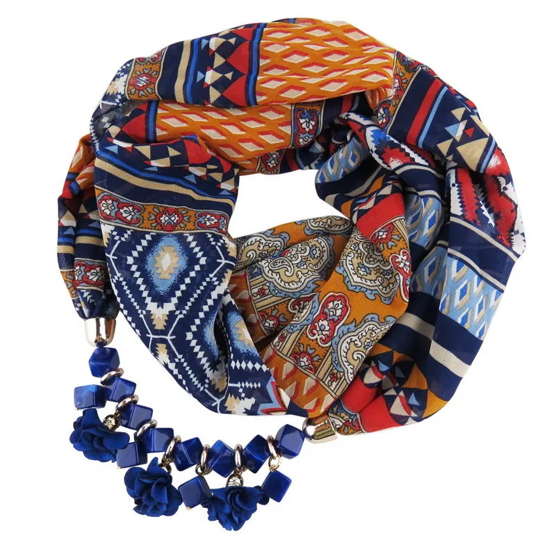 

2018 New Hot Sale Geometric Beads Necklaces Flowers Pattern Wrap Statement Scarf Necklace For Women Bohemian Jewelry JN1020
