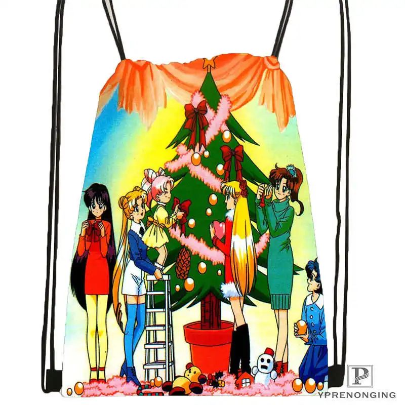 Drawstring Backpack Пользовательские Сейлор Мун походная сумка на шнурке милый рюкзак дети ранец(черная спина) 31x40 см#180531-02-08 - Цвет: Drawstring Backpack
