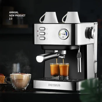 

20Bar Coffee Maker Machine Household Italian Commercial Steam Milk Foam Stainless Steel Visual Thermometer