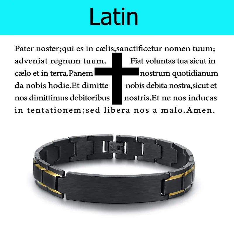 Металлический браслет из нержавеющей стали для мужчин, латинский Японский Корейский язык, молитва христианского лорда - Окраска металла: Latin