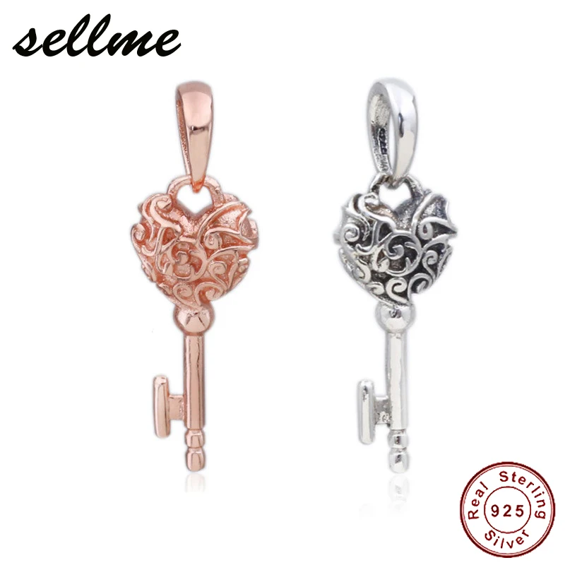 

2018 Autumn 925 Sterling Silver Bead Rose Regal Key Pendant Charm Fit Original Pandora Bracelet Bangle DIY Silver Jewelry