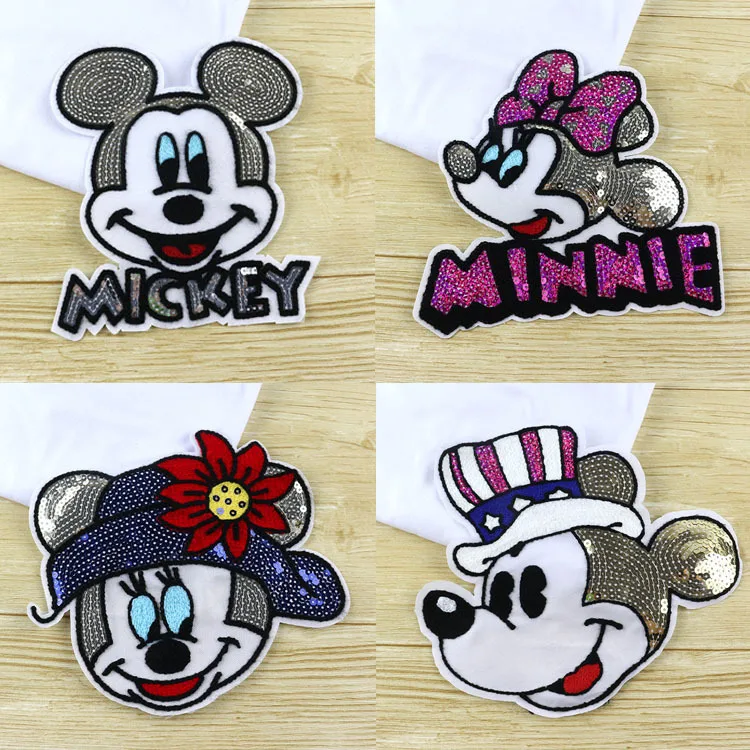 

Sequins Mouse Iron on Patches for Clothes Jeans Big Motif Embroidery Applique Rat Mickey Sequined Patch Sewing DIY