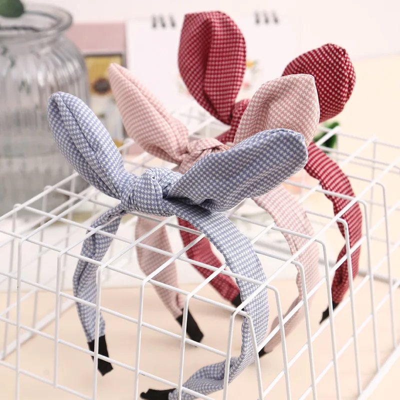 

New Cute Rabbit Ears Girls Women Hairbands Hair Holders Big Bowknot Party Grid Accessories Fabric Fashion Headwear Wholesale