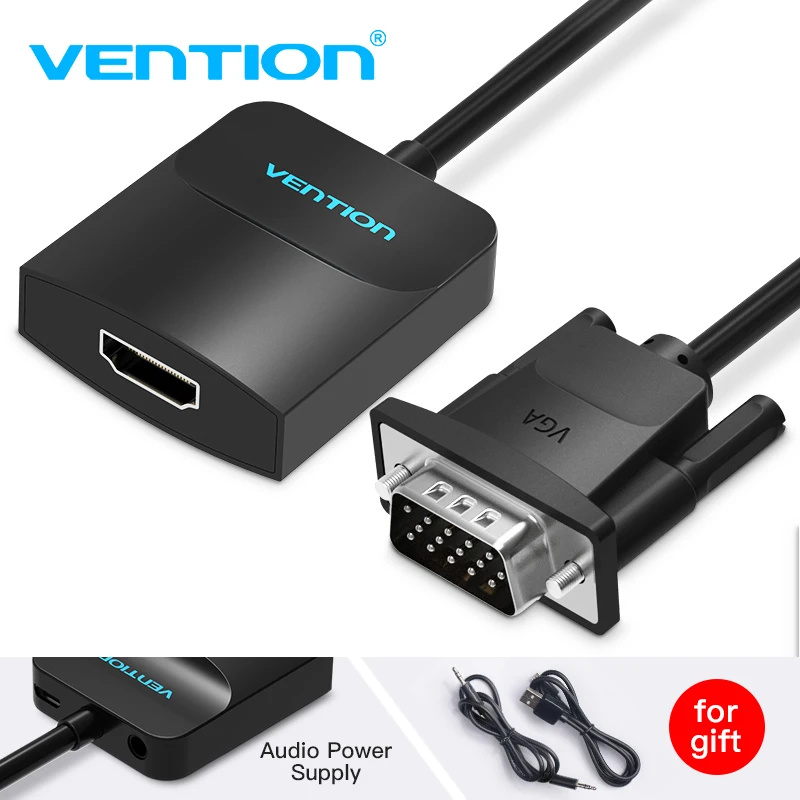 Преобразователь из VGA в HDMI Vention Кабель адаптер 1080P аналоговый цифровое видео аудио