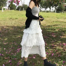 RUGOD новые весенние женские юбки Повседневное эластичный высота талии плиссированные юбки торт женские элегантные прямые длинные юбки корейский