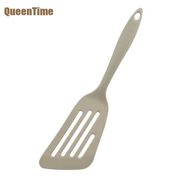 

QueenTime Silicone Cooking Utensils Large Size Turners For Fried Steak Shovel Long Handle Slotted Turner Spatula Kitchen Tools