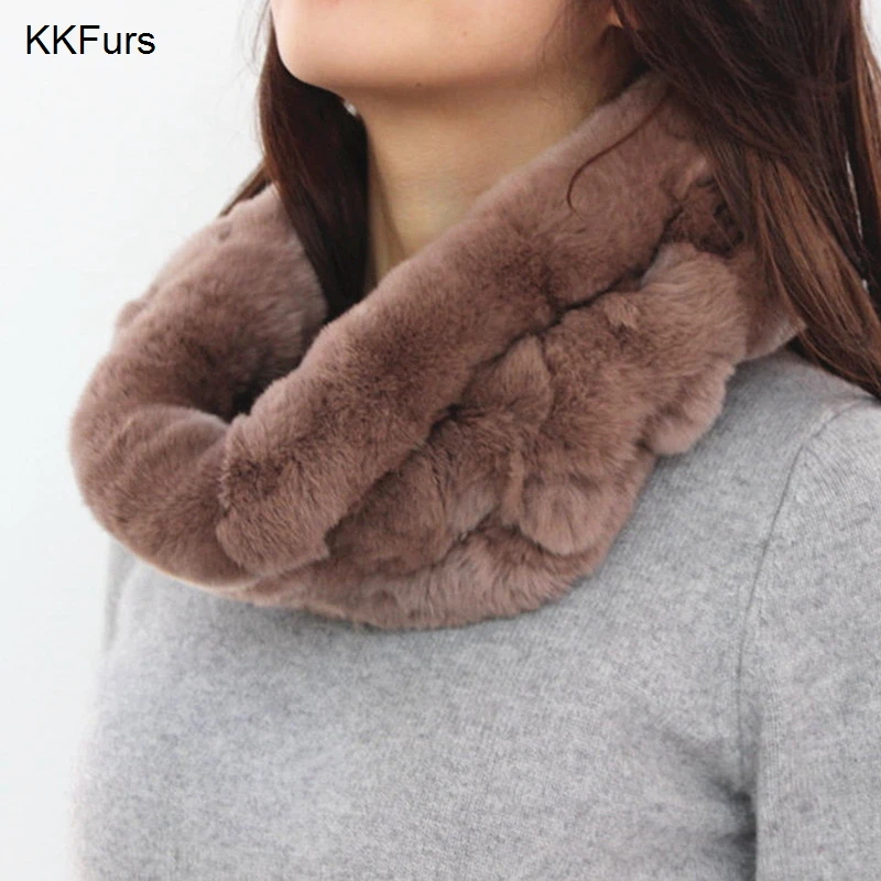 KKFurs Women's Real Rex Rabbit Fur Scarf Top Quality Ladies Fur Scarves Winter Neck Warm Neckerchief S1427