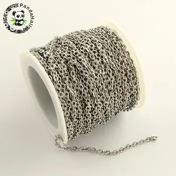 

3x2x0.5mm Cross Chain 304 Stainless Steel Cross Chains for Jewelry Making, Unwelded, Stainless Steel Color; about 10m/roll