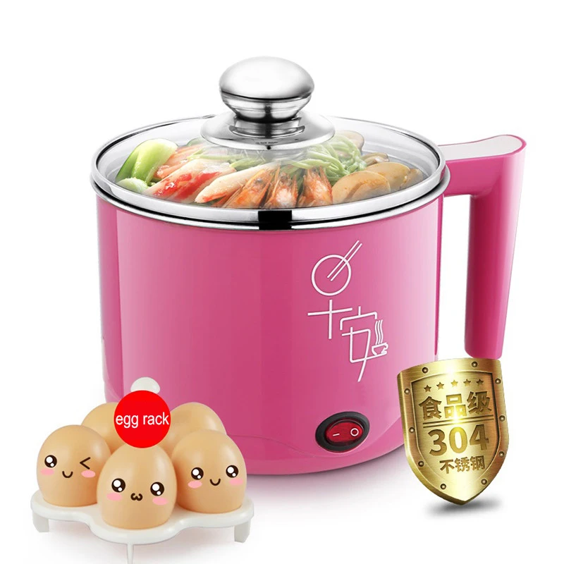 Household Dorm room Electric Skillet Stainless Steel Rose Red Mini