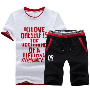 

New Men Fashion T-shirt+Short Casual Clothes Men Big size Man Summer Tracksuit Men Set M-4XL Cotton 2 Piece Plus Size Suit