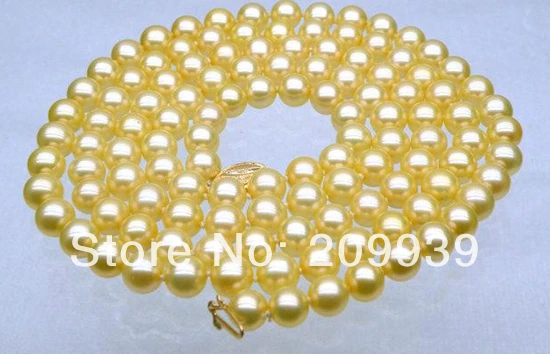 

huij 003363 Natural fine round 6.5-7mm AAA+ yellow south sea pearl necklace 14K gold 34