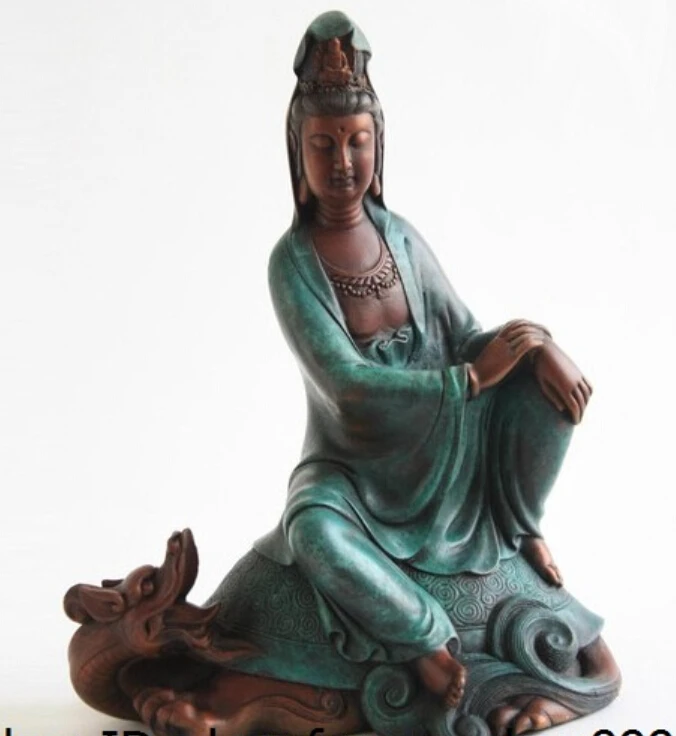 Chinese Bronze Copper Kwan yin Guanyin Buddha Ride Dragon Turtle