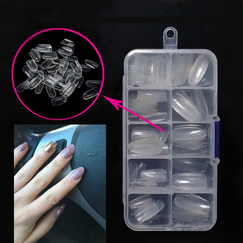 

TKGOES 100pcs/box Round Short Fake Nail Tips Natural/Clear French Full Cover Acrylic Artificial False Nails Art Decoration Tips