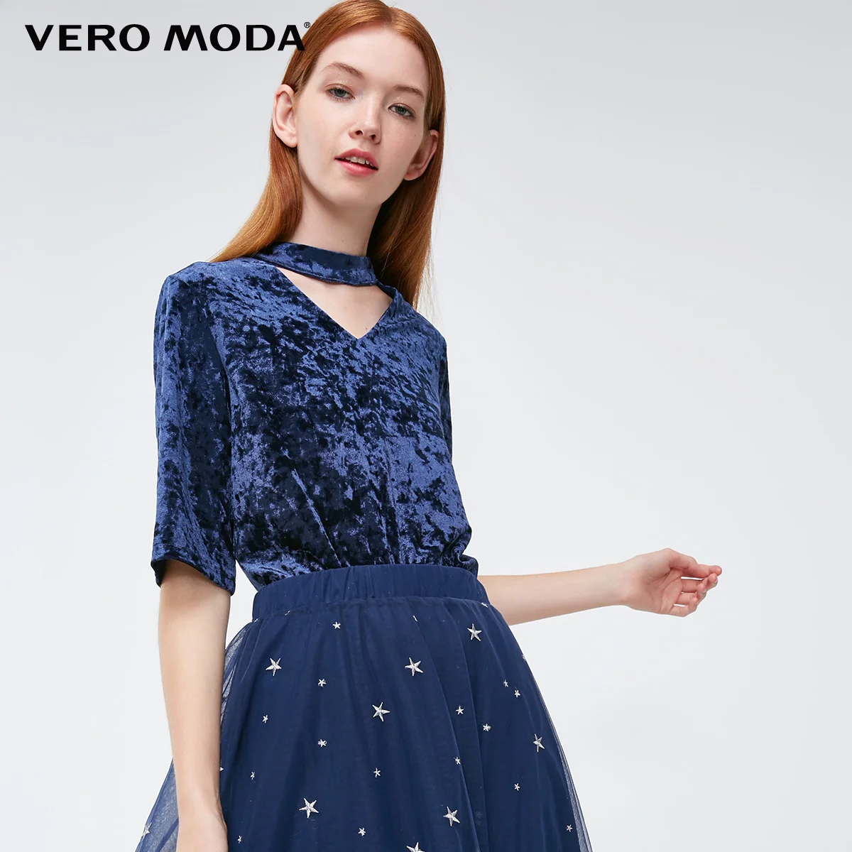 Vero Moda Женские Прозрачные топы с v-образным вырезом и коротким рукавом | 3183T1501 - Цвет: Electric blue