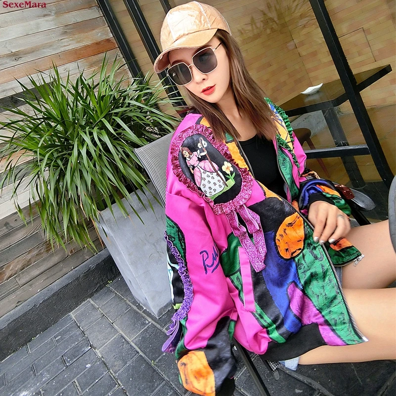 

SexeMara fashion The New Loose printing Graffiti Wooden ear Long sleeve jacket Free shipping