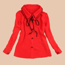 Детские шифоновые блузки для девочек, двухслойные рубашки с отложным воротником топы для девочек, коллекция года, осенняя школьная форма с бантом для детей 2, 3, 6, 9, 12 лет