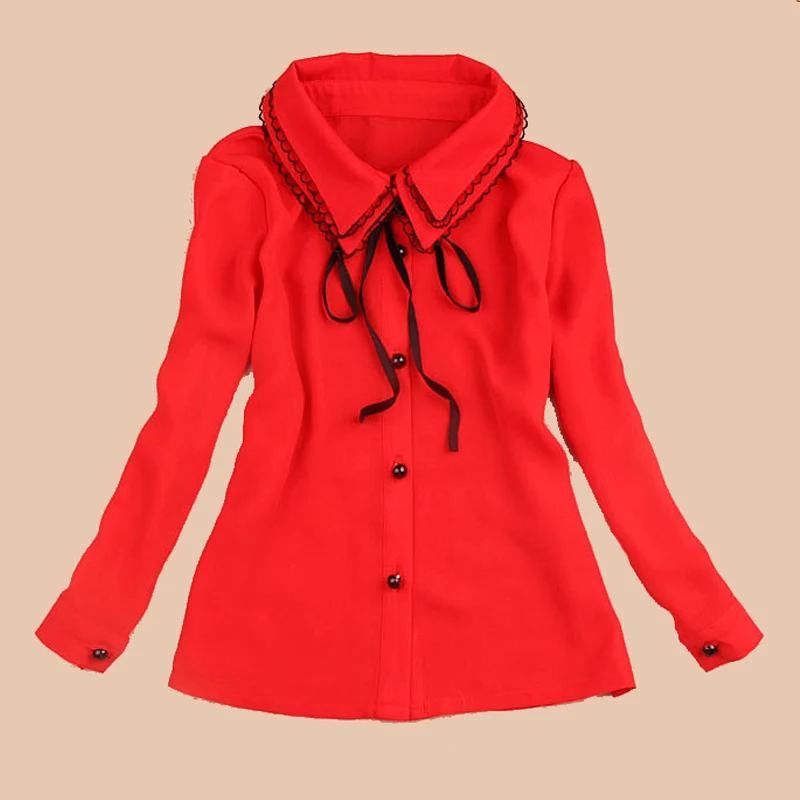 

Children Chiffon Blouses For Girls Double Layered Turn-Down Collar Shirts Girls Tops 2017 Autumn Bow School Uniforms 2 3 6 9 12