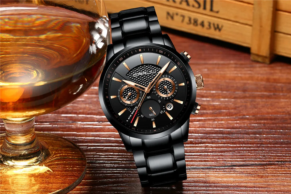 Мода 2017 г. Элитный бренд CRRJU хронограф для мужчин спортивные часы водостойкие полный сталь повседневное кварцевые