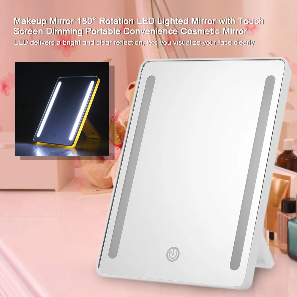 

Makeup Mirror 180 Rotation LED Lighted Mirror with Touch Screen Dimming Portable Convenience Cosmetic Mirror
