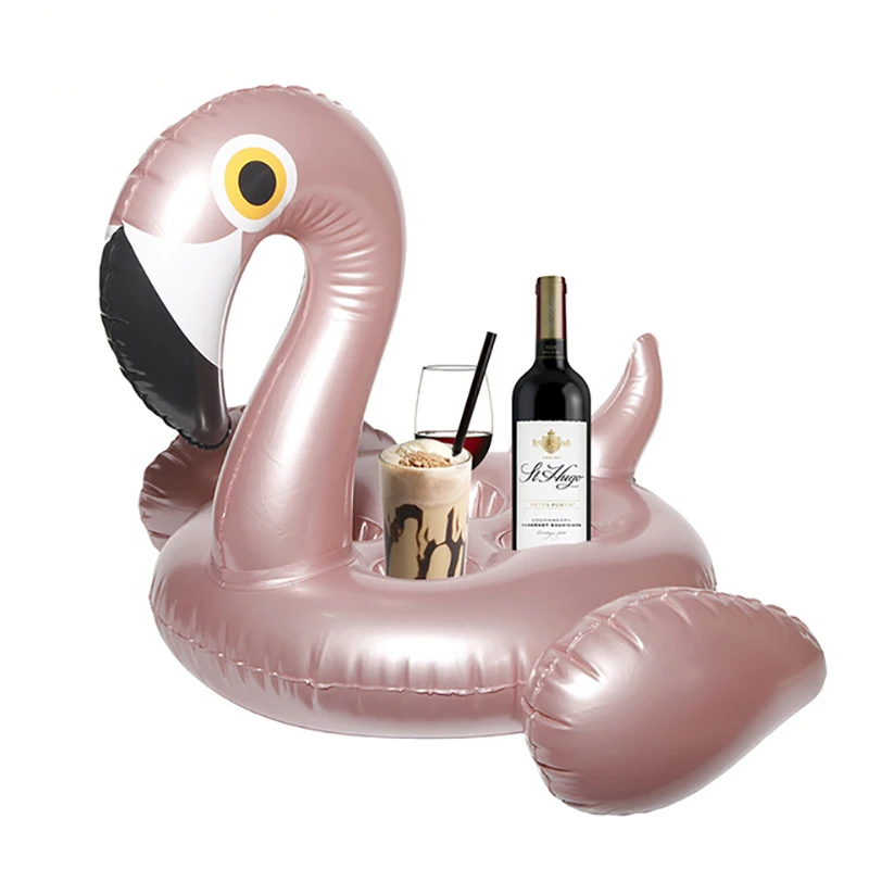 

Large Flamingo Inflatable Drink Holder 4 Holes Rose Gold Inflatable Flamingo Coasters Cola Beverage Hawaiian Beach Water Fun Toy