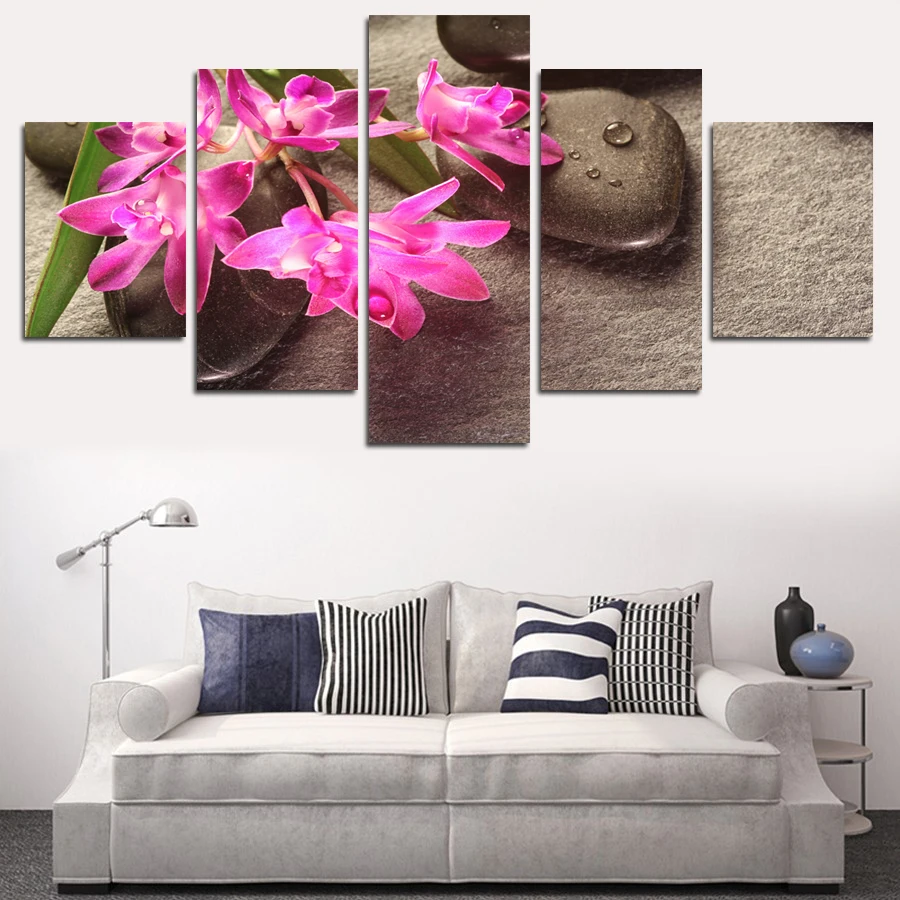 Модная Бесплатная доставка Розовая орхидея камень Zen фон Картина Холст Краска