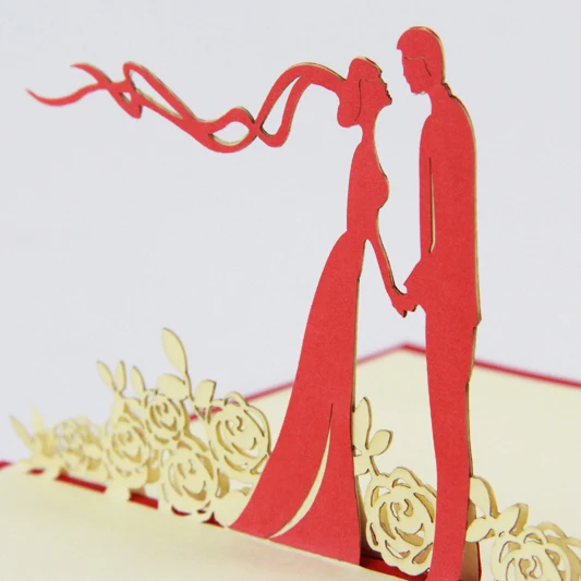  Wedding rose wedding invitation customise /3D pop up greeting card/ handmade wedding cards Free shi - 32292736687