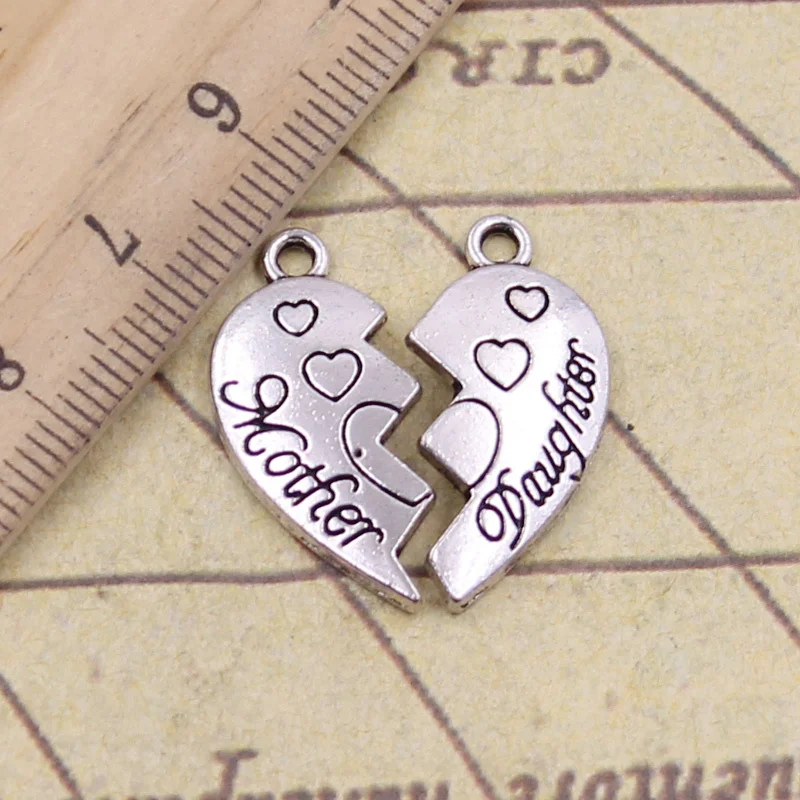 

6pcs/lot Charms heart mother daughter puzzle 21x21mm Antique Silver Pendants Making DIY Handmade Tibetan Finding Jewelry