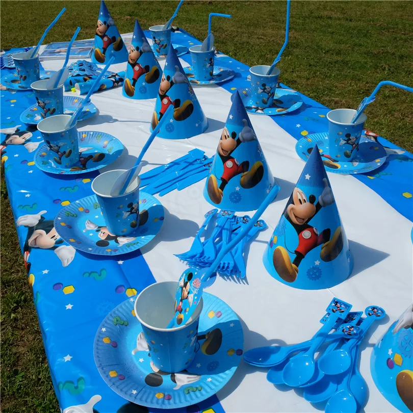 

Cartoon Mickey mouse Party Set Tableware Plate Napkins Banner hat Happy Birthday Candy popcorn Box Baby Shower Party Decoration