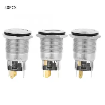 

40Pcs Automatic Reset Flat Ring Head with Light Nickel Plated Brass Button Switch BEM-19-11DS 12VDC 5 Solder Feet
