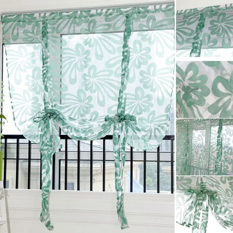 

Home Decor Door Curtains Kitchen Short Curtains Jacquard Roman Blinds Floral White Sheer Panel Blue Tulle Window Treatment