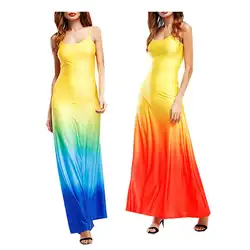 2019 Летнее платье сексуальное женское летнее женское сексуальное модное платье на бретельках платье градиентного цвета длинное