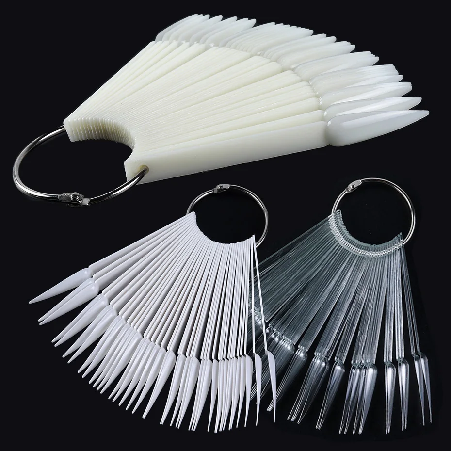 

40pcs False Stiletto Nail Art Tips Clear White Natural French Acrylic UV Gel Nail Tips Display Practice Fake Full Card JI1503-1